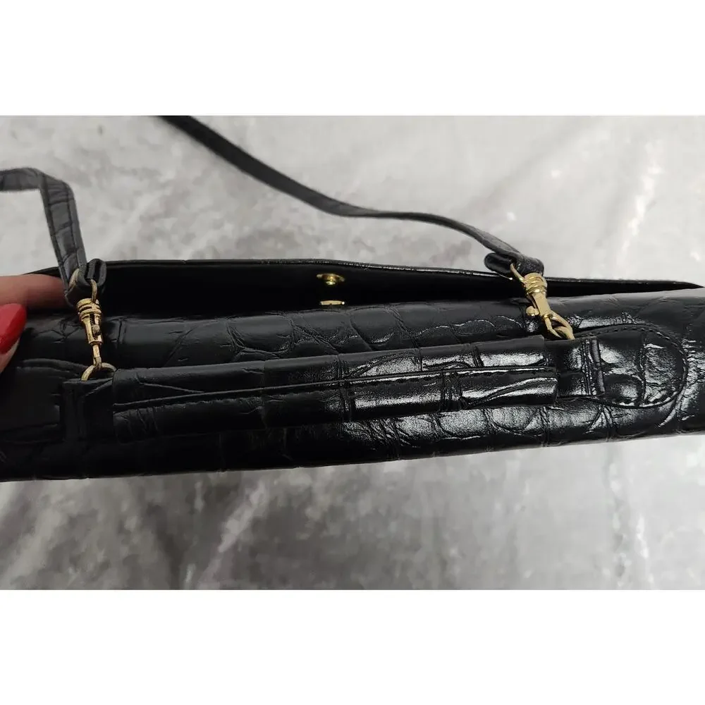 Vintage Jackson Black Faux Crocodile Embossed Briefcase Crossbody Handbag